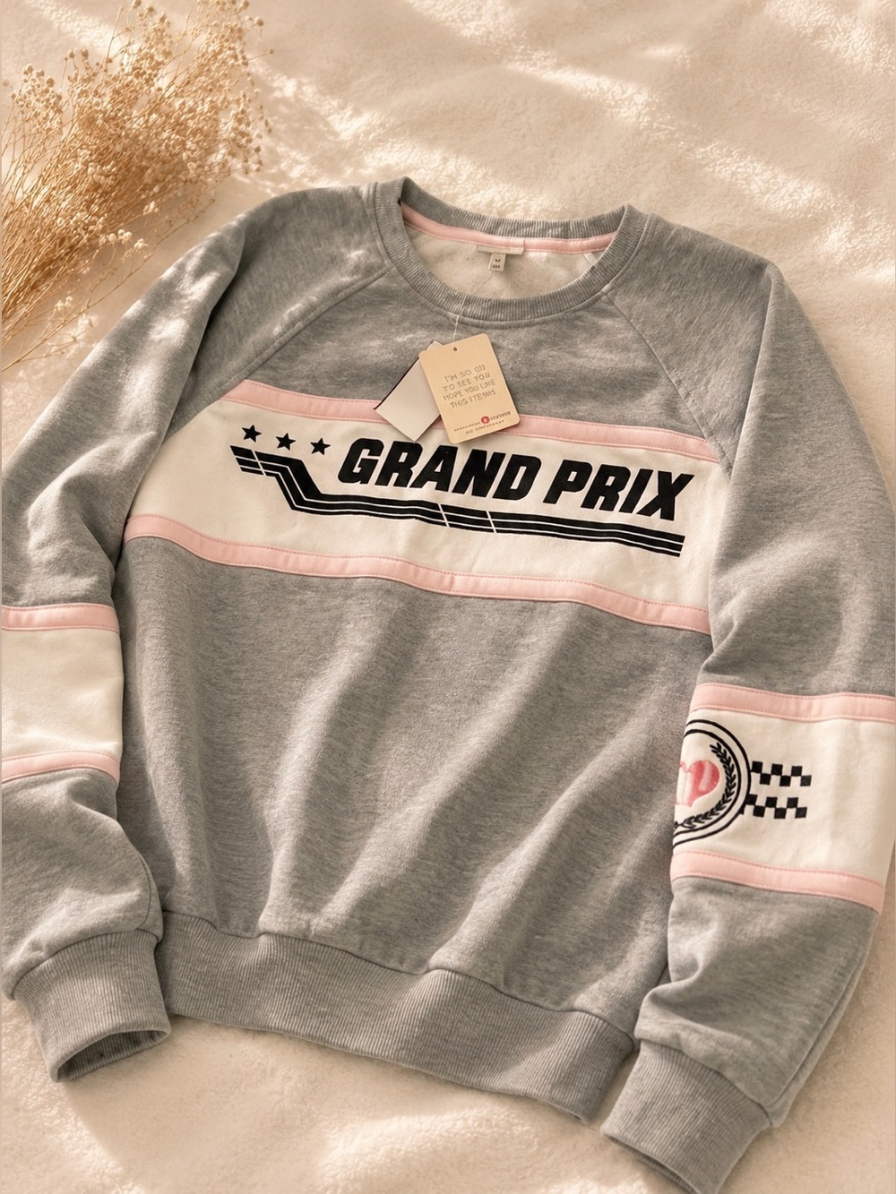 Grand Prix Graphic Crewneck Sweater - Gray & Pink Accents